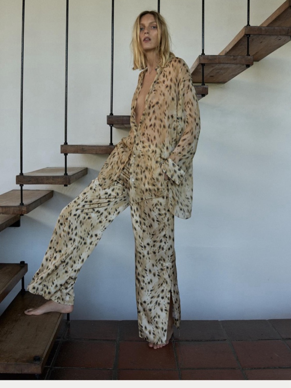 NWT Zara Wide Leg Animal Print Satin Pants - Beige XS